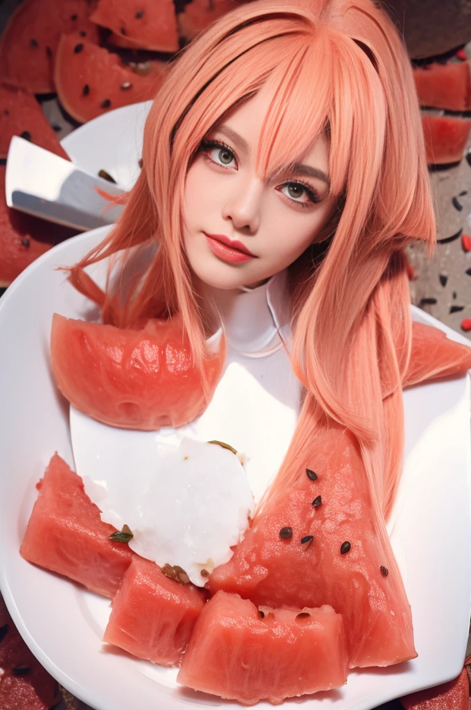 Beauty eats watermelon
