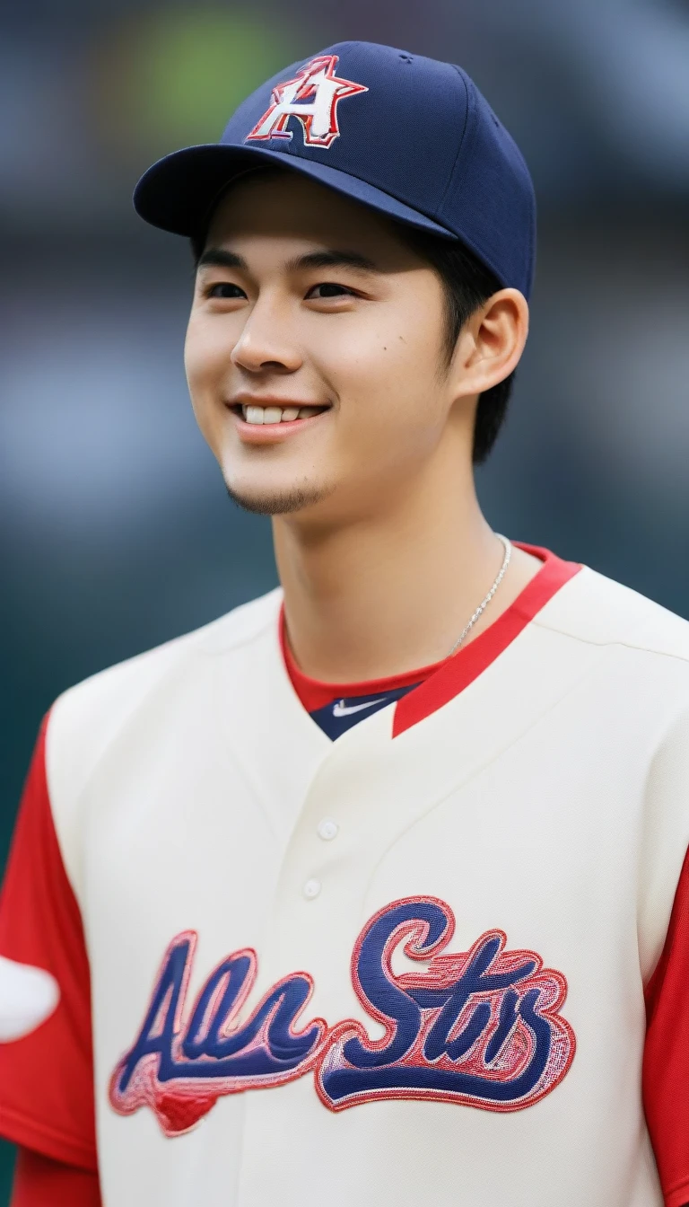 「Shohei Ohtani plays in the MLB All-Star Game。He took the mound as a pitcher.、Is pitching powerfully。Also、In the next scene, he stands in the batter&#39;s box as a batter.、It attracts the attention of the audience。The atmosphere in the stadium was electric、There are many fans cheering for him in the stands.。The All-Star Game logo and decorations can be seen in the background.。」
