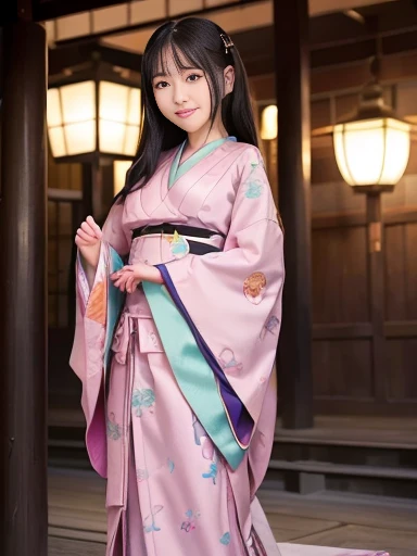 Japanese female, a lot of details, (underweight), 30 years old, detailed black hair, beautiful detailed hair, super fucking beautiful, delicate beautiful face, complex details beautiful and delicate eyes, perfect hands, (flat chest best quality:1.5), perfect and delicate limbs, detailed skin, best quality, ultra-detailed,(cheerful grin:1.5),
Japanese festival, (12 hitoes), with a shrine, full body shot, from below, colorful lighting, ambient lighting