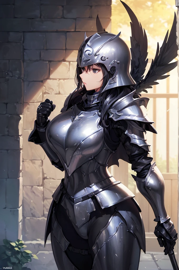 male, knight, demonic, black and red armor, large sword, shield