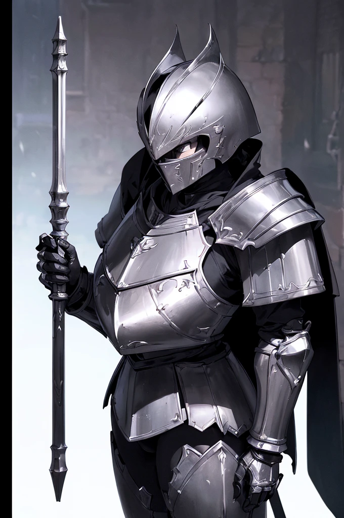 (masterpiece; best quality: 1.2), ((full armored knight woman)), ((solo)), (black eyes: 1.4), (body; toned, strong, femenine: 1.3), (beautiful and clear background: 1.2), ((depth of field)), (equipment: full plate full-black realistic armor + closed helmet with plume + black cape: 1.3), (anime illustration: 1.2), (background composition; garden exterior + furniture: 1.1), (extremely fine and beautiful: 1.1), (shot composition; standing + centered on torso + close-up: 1.5)