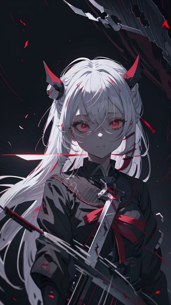 Anime girl with white hair and red eyes holding knife, gapmoe Yandere grimdark, portrait gapmoe Yandere grimdark, gapmoe Yandere, Gothic Maiden Anime Girl, Devil Anime Girl, Anime Style 4k, Yandere, anime art wallpaper 4k, anime art wallpaper 4k, HD Anime Wallpaper, Red eyes glow