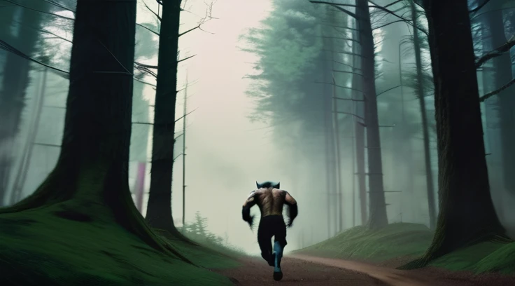 Big-time Wolverine in the forest running away 4k textured running away like a weapon x