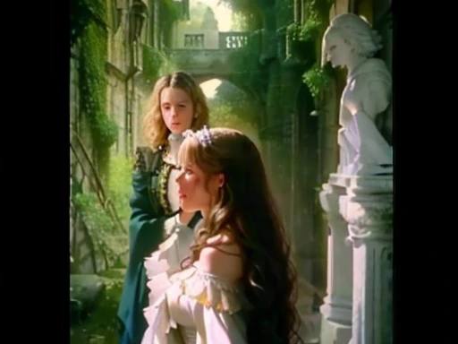 a woman in a white dress standing next to a statue, trakovsky greatest scene, the most beautiful scene, beautiful scene, highlight scene of the movie, youtube thumbnail, gregoire and manon, scene from a 1 9 7 3 film, trailer, movie scene, william shakespeare crying, doves : : rococo, romance fantasy movie, from a movie scene