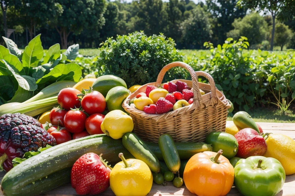Fresh fruits and vegetables grown on the land,Very fresh