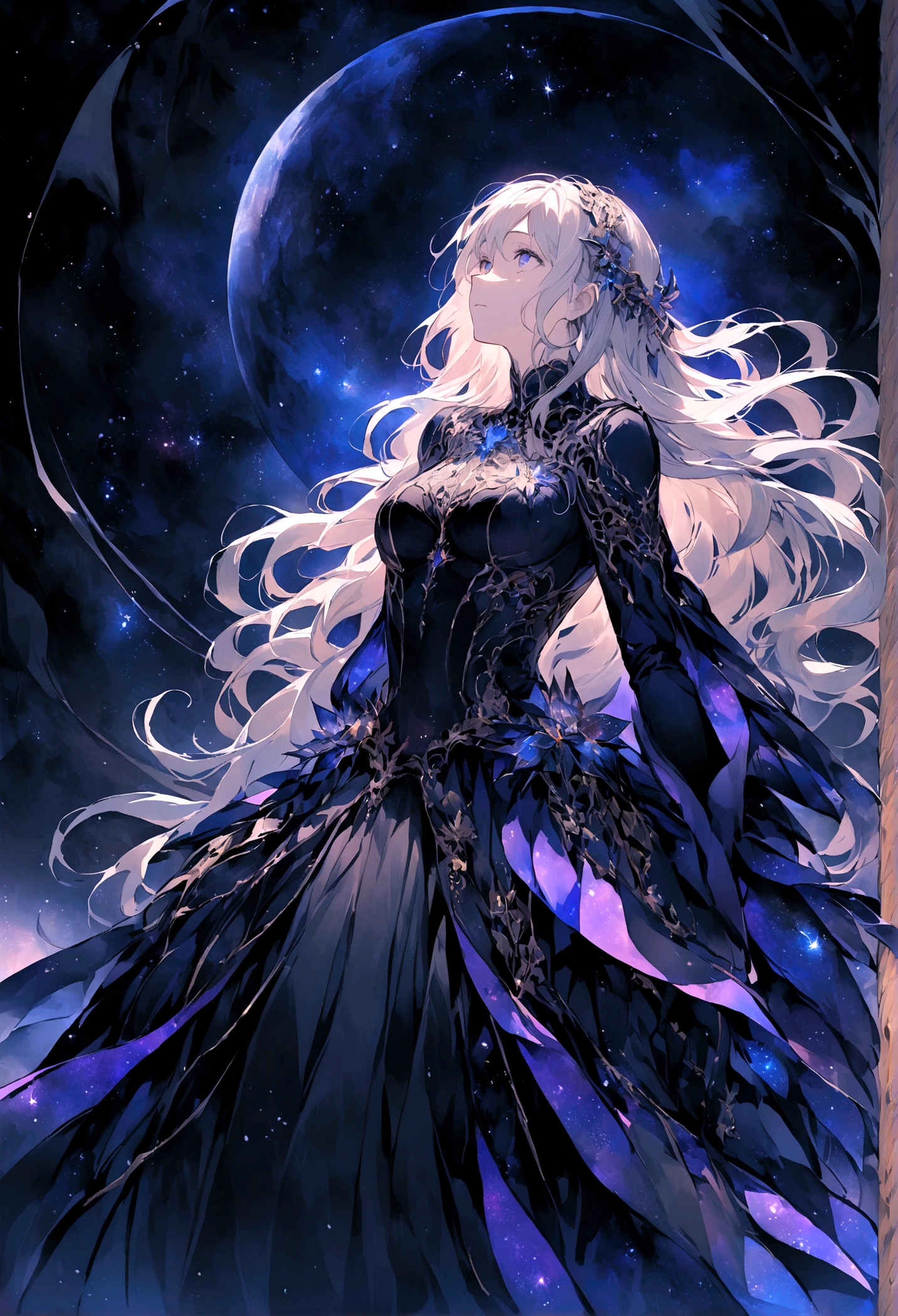 Dark Space,Long hair,sad,universe,look up to the sky