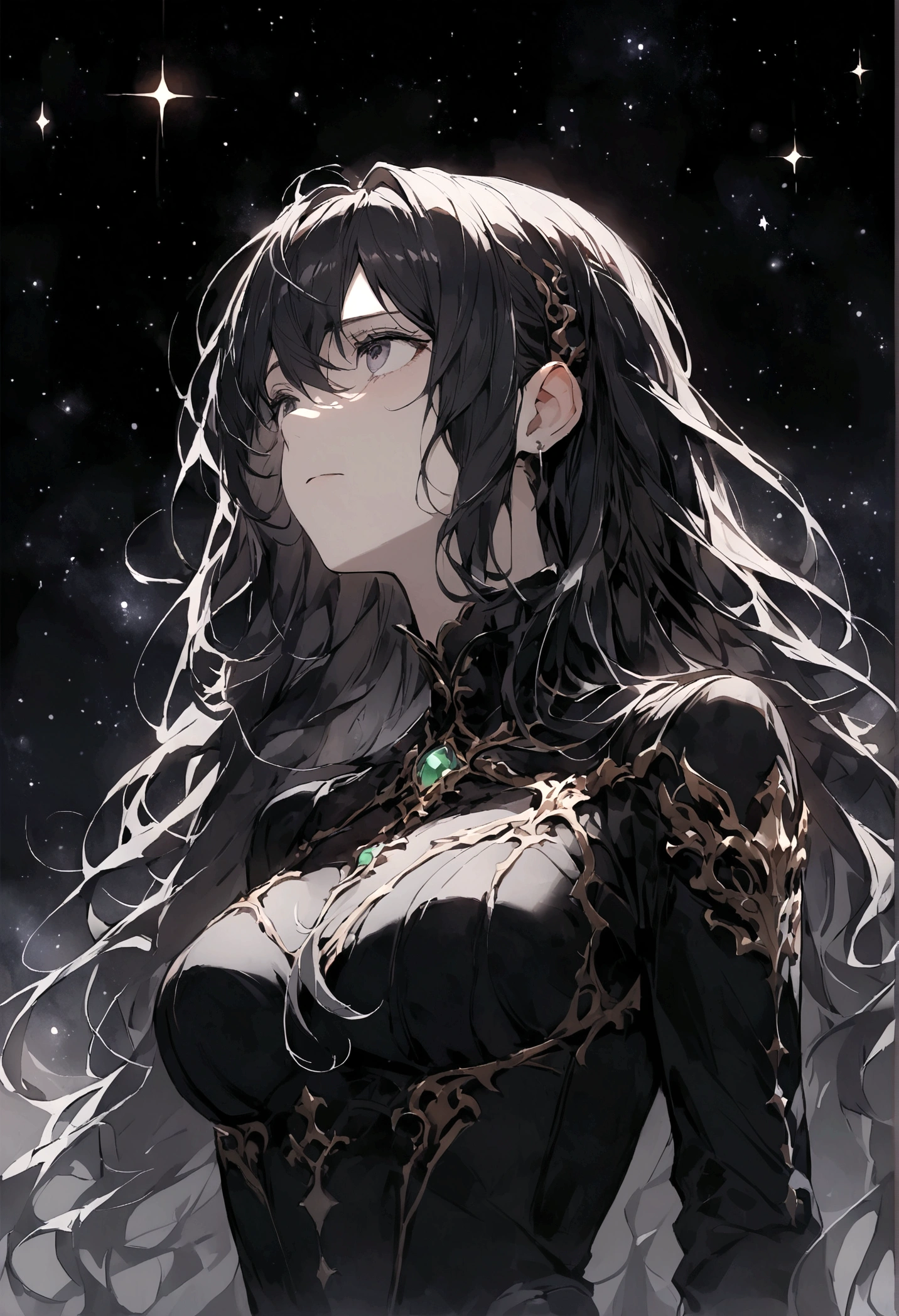 Dark Space,Long hair,sad,universe,look up to the sky