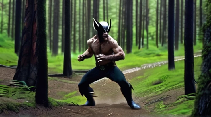 Realistic nervous wolverine in forest running away 4k running away as weapon x