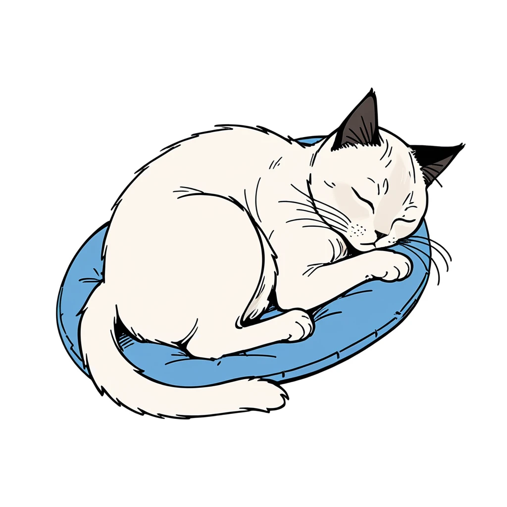 1cat only,simple,(white background:1.4),doodle,sleeping Siamese cat,scribble