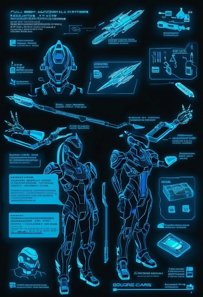 full body hacker neon blue details, highlighting circuits and components, delegate mecha, neon daggers, mecha helmet with visor, light and flexible mecha armor with binary codes, long and thin mecha arm with metallic fingers, robust and articulated mecha pears with retractable thrusters, mecha with digital camouflage cloak,