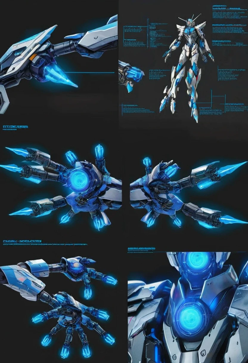 full body mecha neon blue details, highlighting circuits and components, delegate mecha, neon daggers, mecha helmet with visor, light and flexible mecha armor with binary codes, long and thin mecha arm with metallic fingers, robust and articulated mecha pears with retractable thrusters, mecha with digital camouflage cloak,