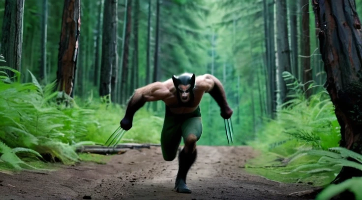 Realistic nervous wolverine in forest running away 4k running away as weapon x