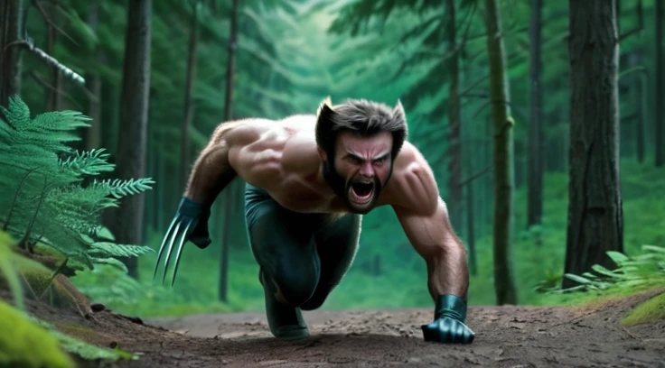 Realistic nervous wolverine in forest running away 4k running away as weapon x