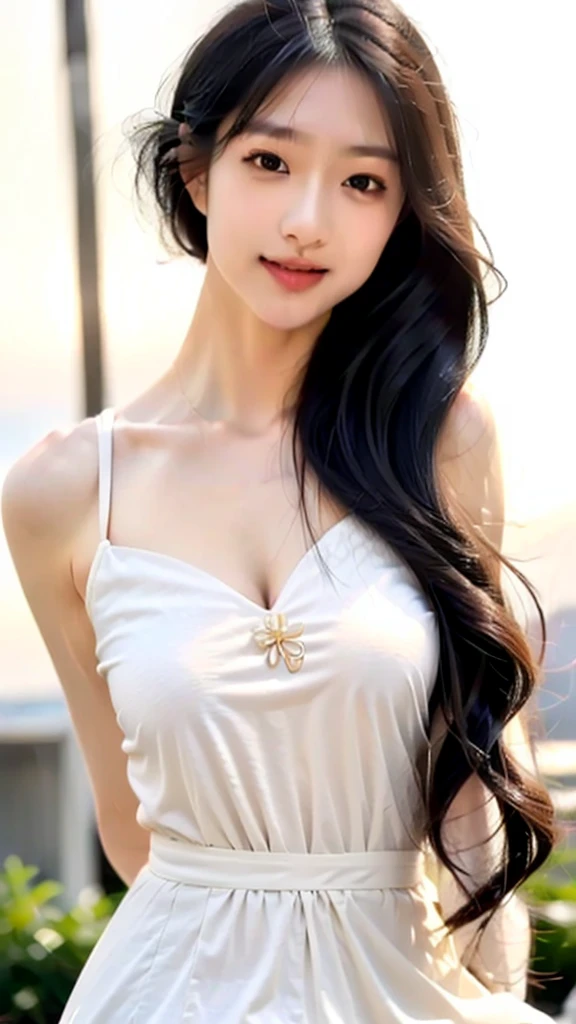 masterpiece、top-quality)、1 beautiful girl、((Wearing black sunglasses )), (Detailed beautiful eyes), ((Detailed skin)) , ((Detailed medium hair)), in the white villa、((Boyish Brown Medium Hair))、((Smaller face))、((Neutral face))、((Face seen from the side))、((Light brown eyes))、((Korean Girl))、((18year old))、((cool lady))、((A shy smile on his face))、((Korean Makeup))、((elongated and sharp eyes))、((Happy dating))、((boyish))、((Shot from the same height as your face)、full body , RAW photos, on the white villa ), ((CG rendering)), ((Blurred background)), ((16K)), ((Very detailed)), ((wallpaper)), ((depth of field)), ((movie light)), (( Ray tracing)).