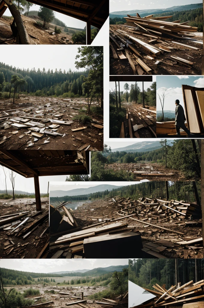 Photomontage with magazine fragments: deforestation 