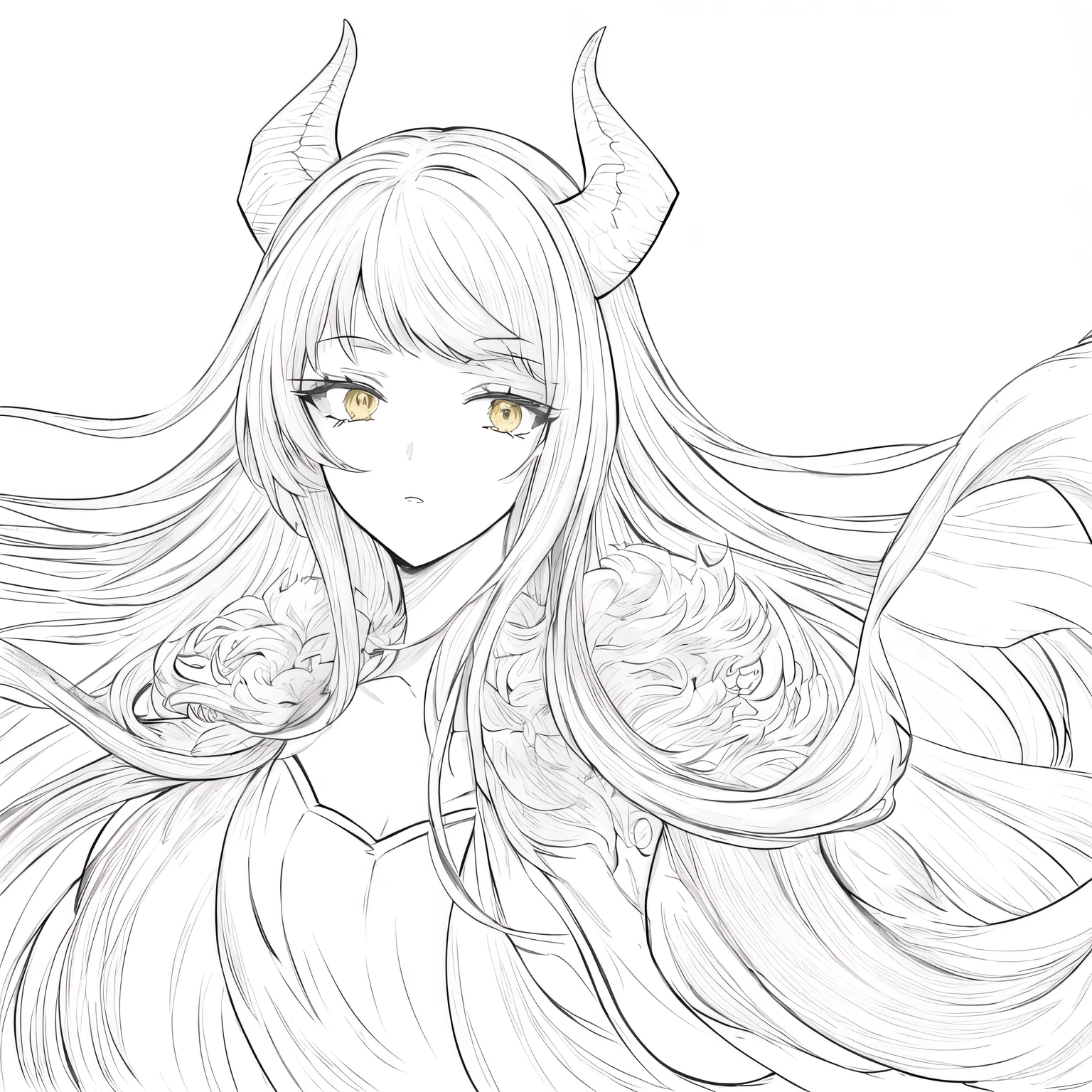 1 girl, 29 years old, long hair, two dragon horns, red hair, yellow eyes, gradient, red aura, dragon armor, 2d, masterpiece, best quality, anime, highly detailed face, white background, perfect lighting, looking at viewver, portrait, dragonborn,