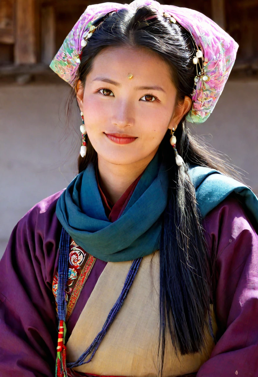 Bhutanese woman in traditional Bhutanese teunue in Paro in the heart of Bhutan 