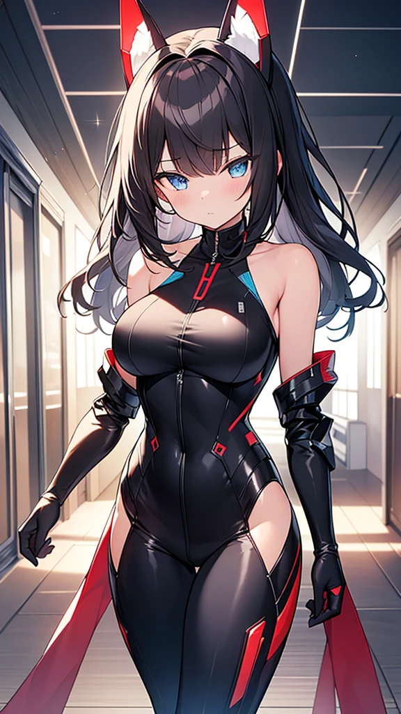 (Highly detailed CG Unity 16k wallpaper,masterpiece, Biological, whole body),(Best lighting, Best Shadow, Very delicate and beautiful),(One girl),blue eyes, Big Breasts, Black Hair,Red and black off-the-shoulder revealing high-cut SF ハイレグ型bodysuit,Neck Seal,High-tech sci-fi corridor, Dynamic pose, Detailed Machinery, Sleek design.,My crotch is wet, {{An extraterrestrial lifeform preys on girls and takes their place、Her breasts are bigger than a real girl&#39;s、Suitable for the mother}}, Unknown sensation, Feels good, Vigorous movement, more, instinct, Female fall, Bouncing chest, loose, loose, Next to a real girl skeleton, NSFW