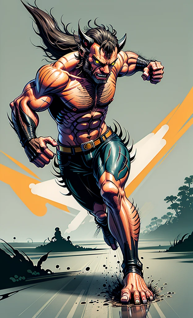 Wolverine running away in the swamp