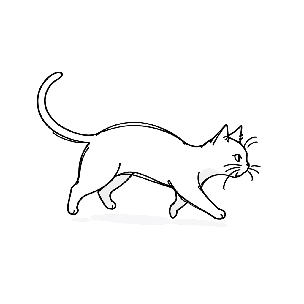 1cat only,simple,(white background:1.4),doodle,jamping cat,scribble,minimalism,diagrammatic drawing