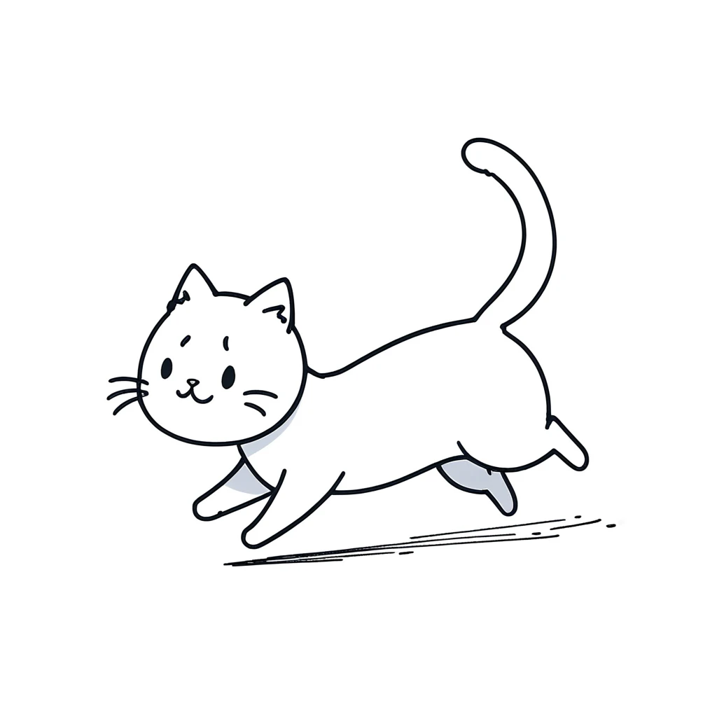 1cat only,simple,(white background:1.4),doodle,jamping cat,scribble,minimalism,diagrammatic drawing