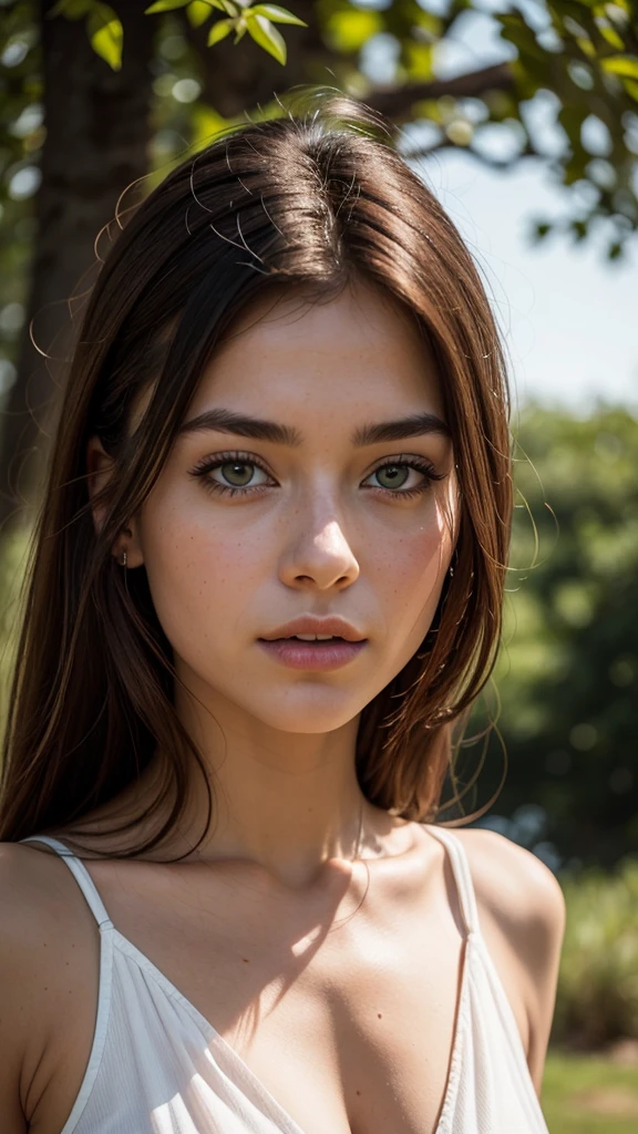 Unity 8K wallpaper, Extremely detailed, (Soft colors:1.3), The background is a black fantasy deep forest, beautiful and aesthetic, 1 girl，Delicate facial features, long blond hair blowing in the wind, Sparse eyebrows, Sharp blue eyes, a smile on her lips, Medium sized breasts, Wearing a white dress, The spotlight is only on the characters, body shoot, hands, Detailed face，Detailed eyes，Detailed mouth，Detailed nose，