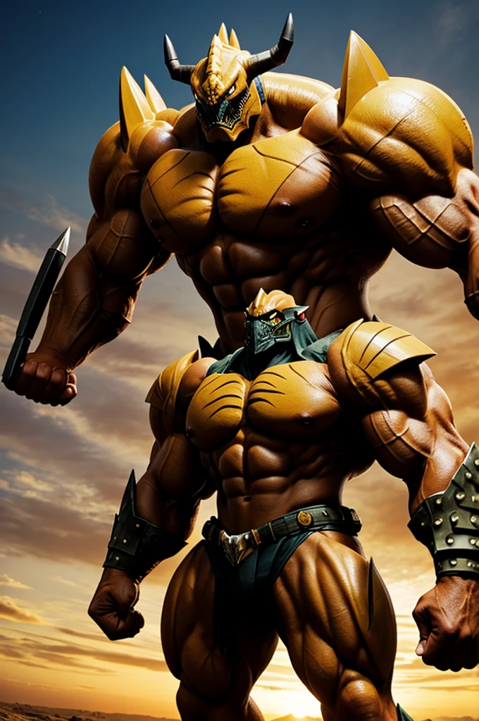 green hyper muscular orc warrior wearing battle armor, bara chest, braided ginger beard, mohawk, aggressively flexing, most muscular pose, detailed skin, skin blemishes, lighting should be warm and inviting, casting a soft glow and highlighting the rich colors of his flesh, background cinematic Hollywood movie style, light depth of field, vignette, highly detailed, high budget