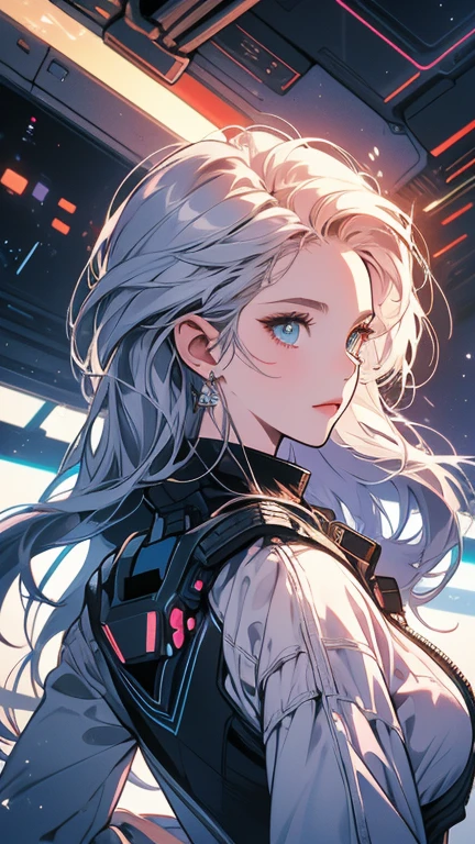 One beautiful woman, inside a spaceship, perfect machine, spacesuit, looking at camera, perfect face, zero gravity, outer space, lots of wires, switchboard, perfect and detailed machine, robot, detailed hair, (((Various angles))), cockpit, most beautiful woman alive, head shot , Super detailed background, top quality, Unique and beautiful eyes, Various unique hairstyles, Ghost in the Shell, Long shot, Panorama, (((Various eye color))), Various hair color, sparkling eyes,Outer space in the background, Unique and perfect face, Pale Lighting, shoot from above, (((ground level shot))), pink