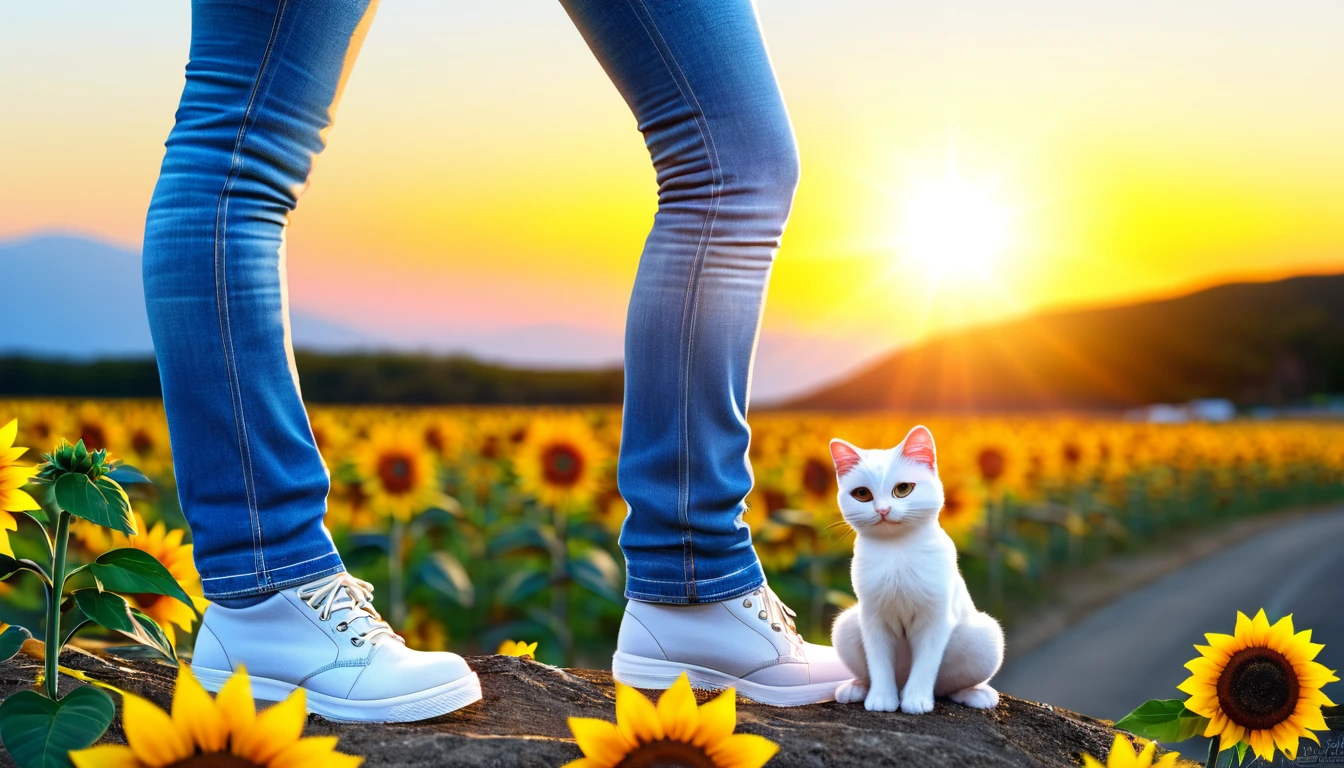 (Masterpiece: 1.4), professional photography, cute white kitten, standing on two legs
BRAKE
Light blue hoodie
BRAKE
Denim jeans
BRAKE
Black-rimmed glasses
BRAKE
Sunflower field as background
BRAKE
Full body shot, (Cinematic Light: 1.3), shot with Lumix GH5 (cinematic bokeh, dynamic range, vibrant colors), glossy