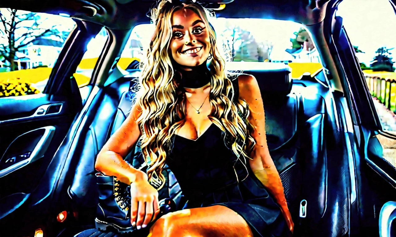 3 girls, long blond hair , 22 years old, inside car, influencer, beauty ,, black dress, curvy, ,fat legs, makeup,, sitting on car ,
socks and boots, smiling, no effects, selfie , iphone selfie, no filters , iphone photo natural