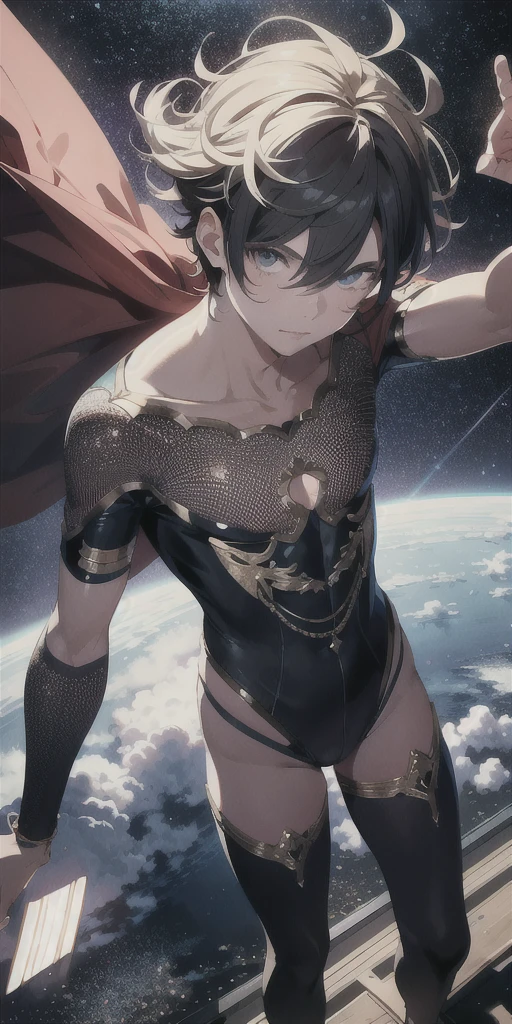 ridiculous resolution, high resolution, (masterpiece:1.4), super detailed, 1boy, seen from above, space, floating, --v 6
