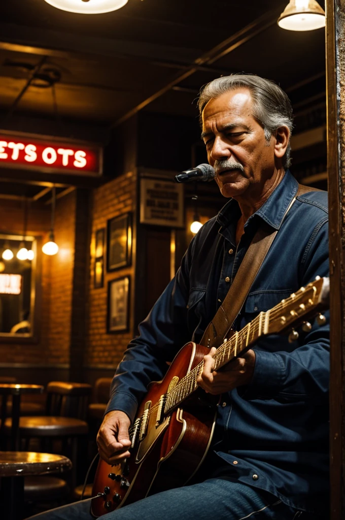 Man playing blues in an old bar