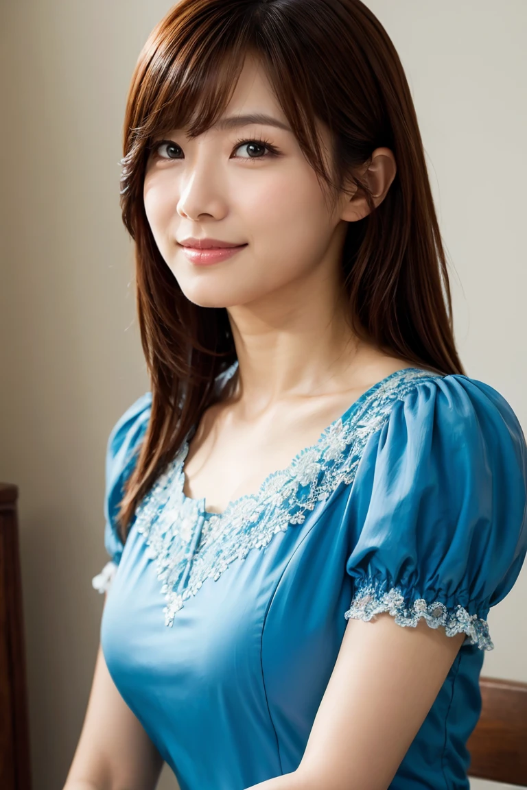 Medium Size Display, Medium Shot, Written boundary depth, Photograph the whole body, Movie angle,Action pose、masterpiece, Highest quality, Very detailed, CG, 8k wallpaper, Beautiful Face, Delicate eyes, Otome, alone, smile, cute、Blue dress