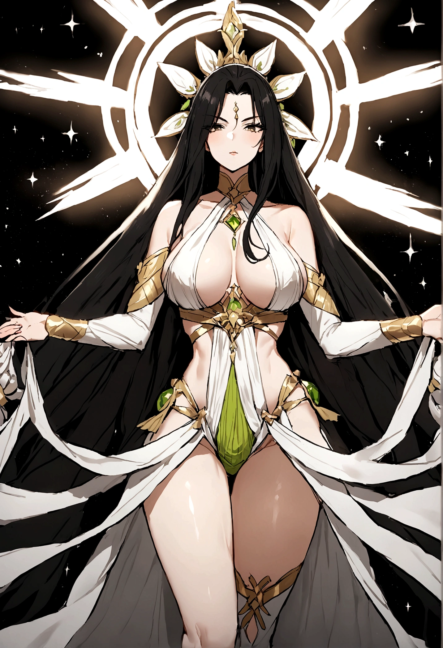 Gods，Long black hair，Starry Sky，universe，Sexy，Greek goddess，shine，Holiness