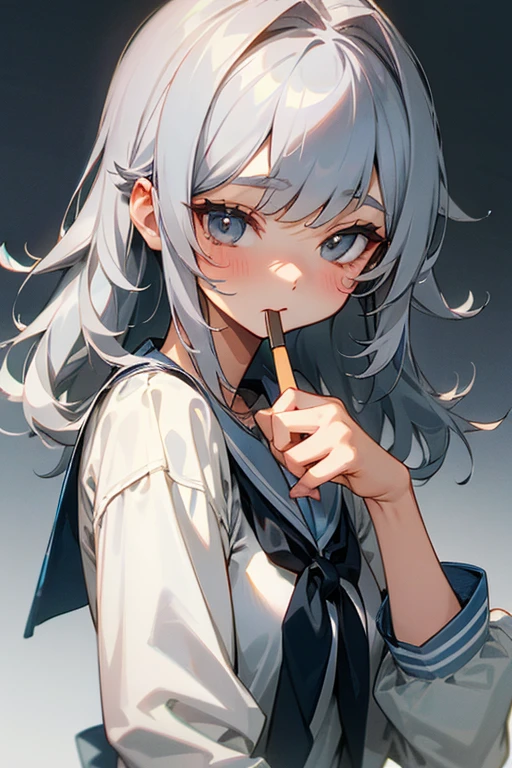 Gray Hair、cute、beauty、high school girl、(Puffing out one's cheeks in anger)