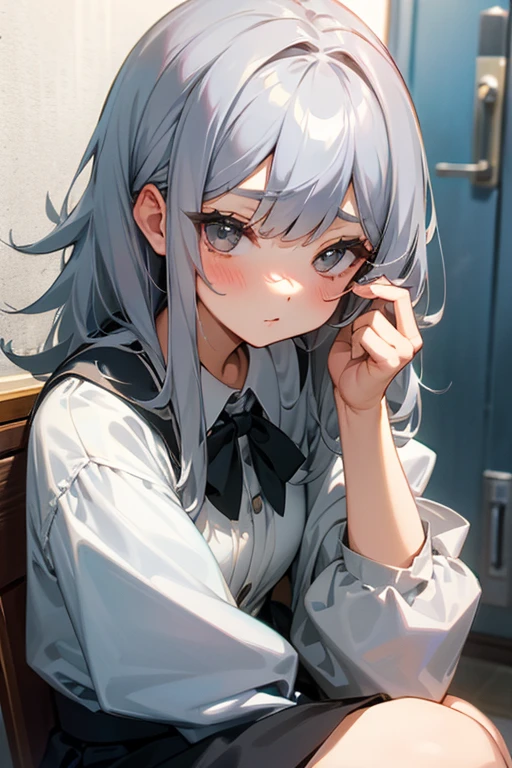 Gray Hair、cute、beauty、high school girl、(Puffing out one's cheeks in anger)