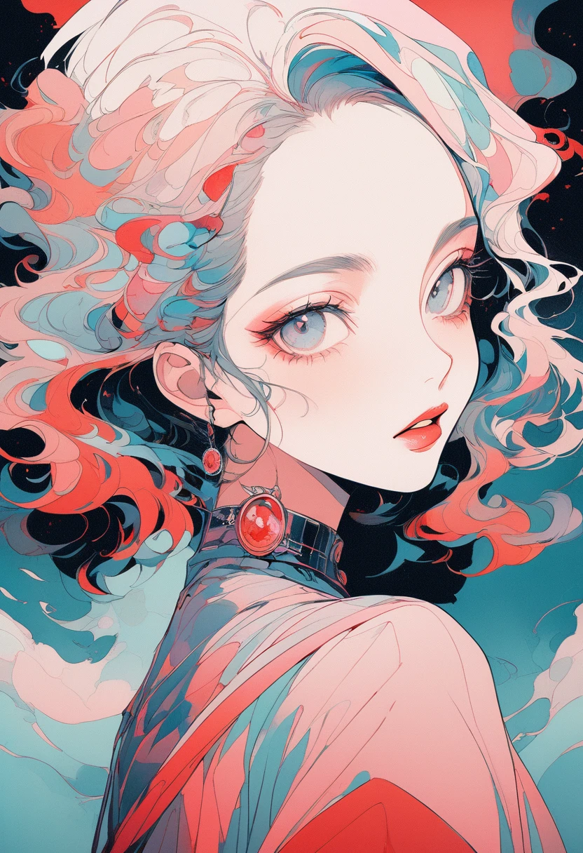 From a collage that mixes retro elements、Create dramatic contemporary digital art portraits。, Surrealism, And vintage aesthetics, Focus on intricate details、It depicts a beautiful woman&#39;s full body in a relaxed pose with a dramatic, neutral expression, Detailed Hand,blue eyes、Beautiful Eyes、Beautiful Eyes、
