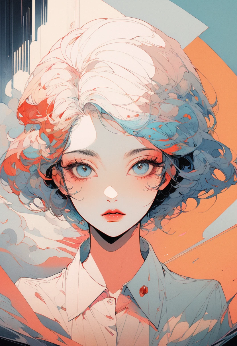 From a collage that mixes retro elements、Create dramatic contemporary digital art portraits。, Surrealism, And vintage aesthetics, Focus on intricate details、It depicts a beautiful woman's full body in a relaxed pose with a dramatic, neutral expression, Detailed Hand,blue eyes、Beautiful Eyes、Beautiful Eyes、