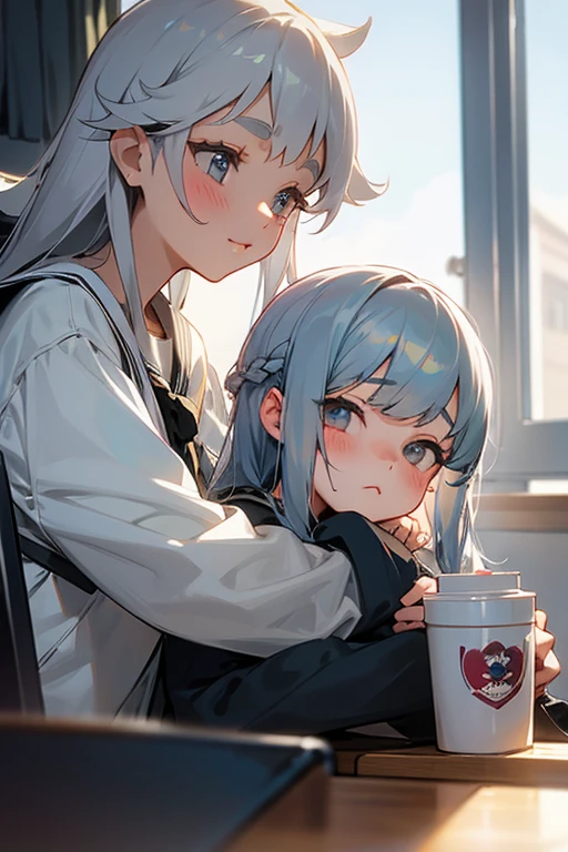 Gray Hair、cute、beauty、high school girl、(Puffing out one&#39;s cheeks in anger)