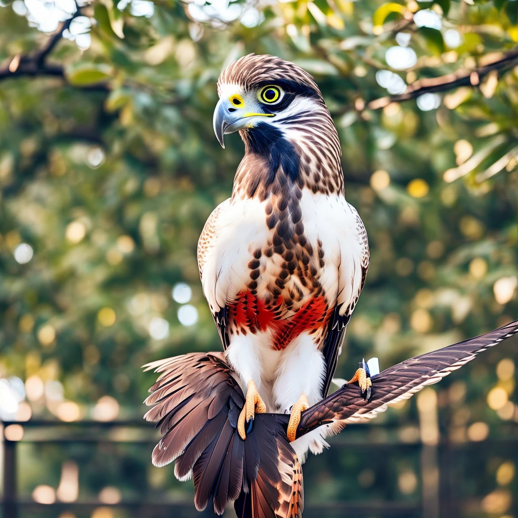 A sexy hawk bird, with a microphone and sexy outfit