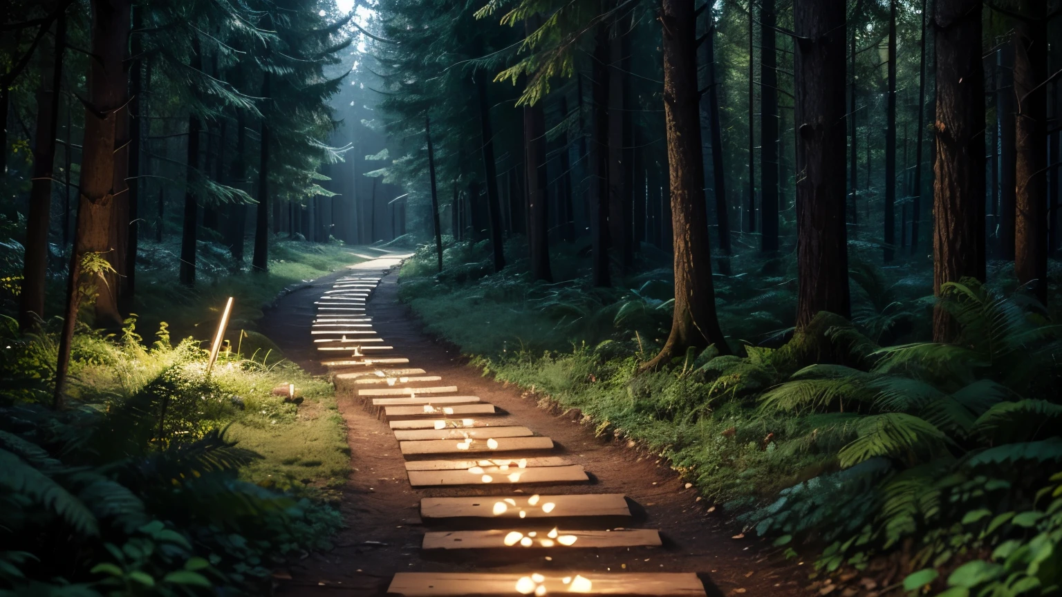 An illuminated path in the middle of a dense forest, symbolizing God's guidance and protection amid challenges.
