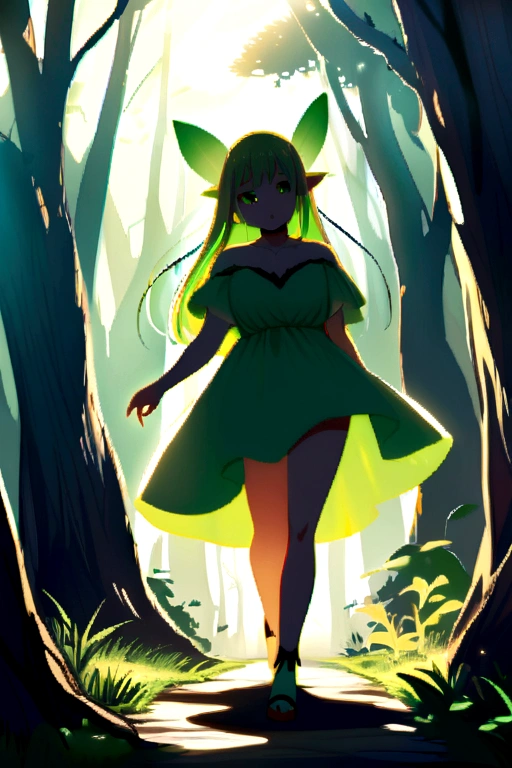 A beautiful girl who looked like a fairy was walking in the forest