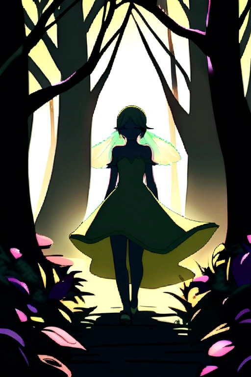 A beautiful girl who looked like a fairy was walking in the forest