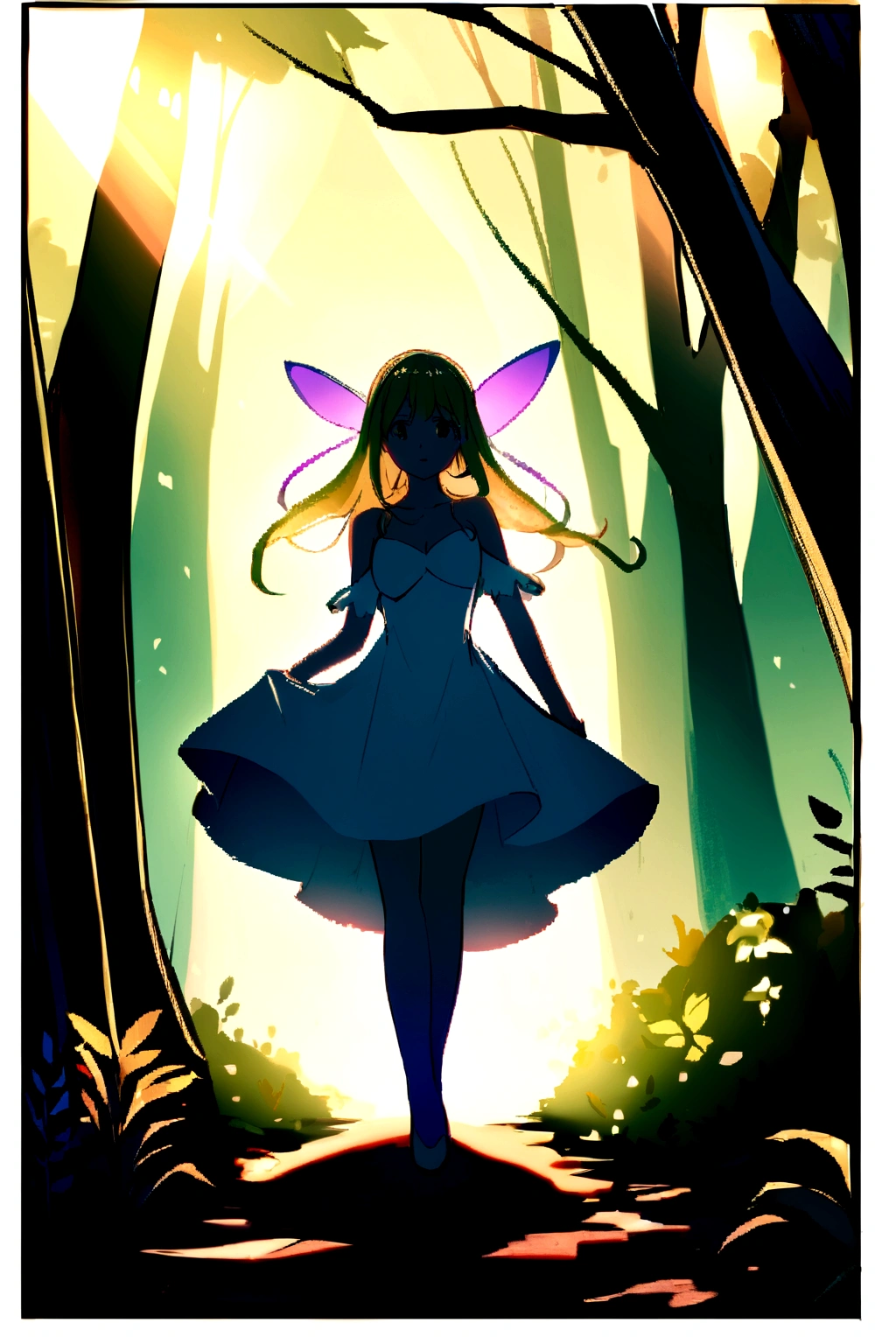 A beautiful girl who looked like a fairy was walking in the forest