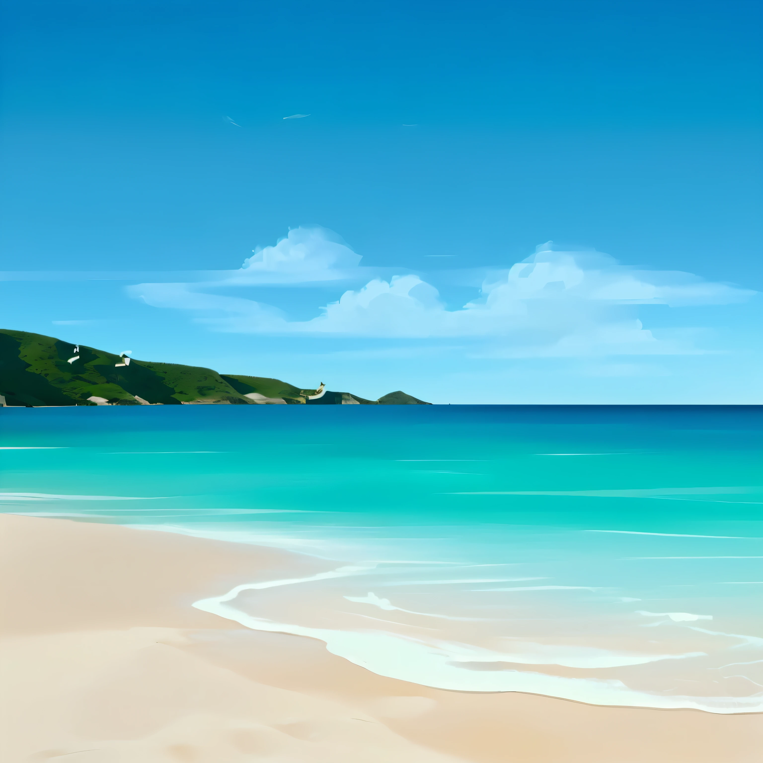 there is a painting of a beach with a blue ocean and a White Sand Beach, Beach Background, Beach scenery, calm sea and Beach Background, mediterranean Beach Background, beautiful beach, Seaside background, Sea background, Ocean background, Island Background, White Sand Beach, White Sand Beach, Tropical Beach, calm ocean landscape, breath-taking beautiful beach