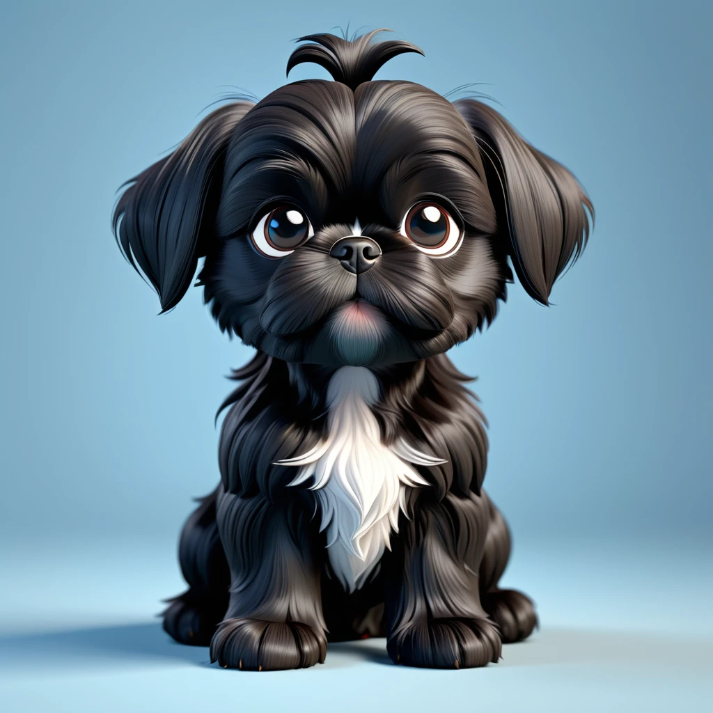 Adorable small black Shih Tzu puppy 3d cartoon, 3d render, disney pixar style
