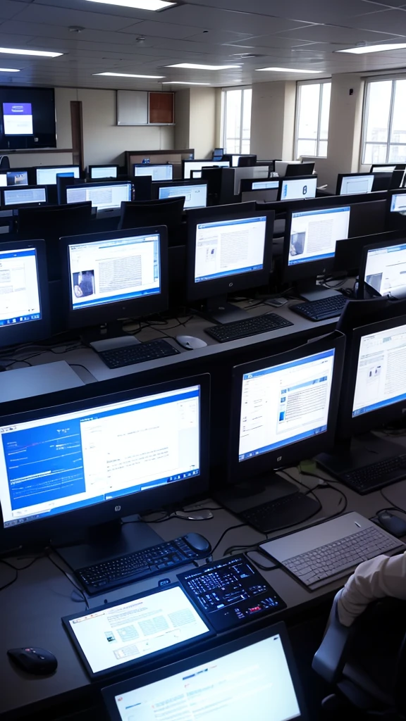 a special room for hacking important data, there are many monitor screens for hacking