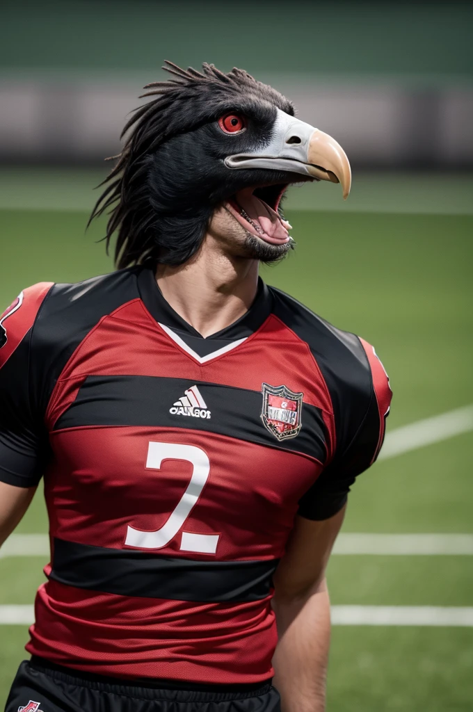 black and red vulture, football player 
