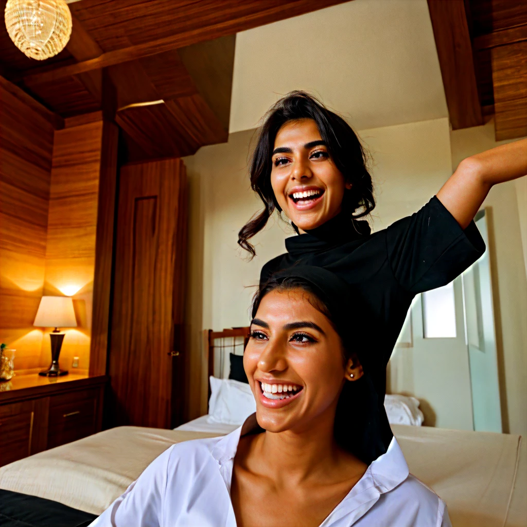 A very beautiful, giant, and very tall Saudi girl carried me into the bedroom with her hand and lifted me up and laughed 