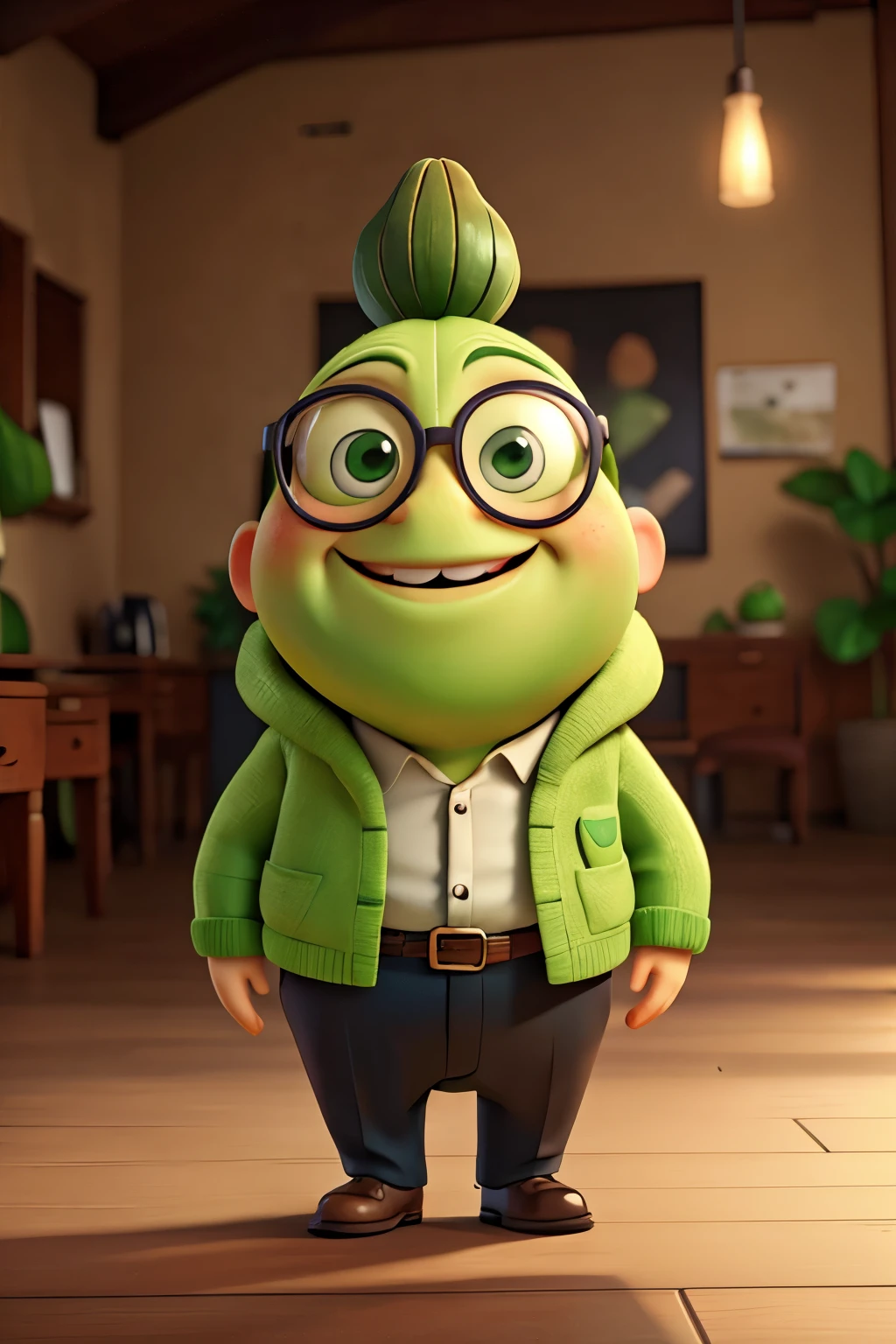 Avocado with glasses with a big smile